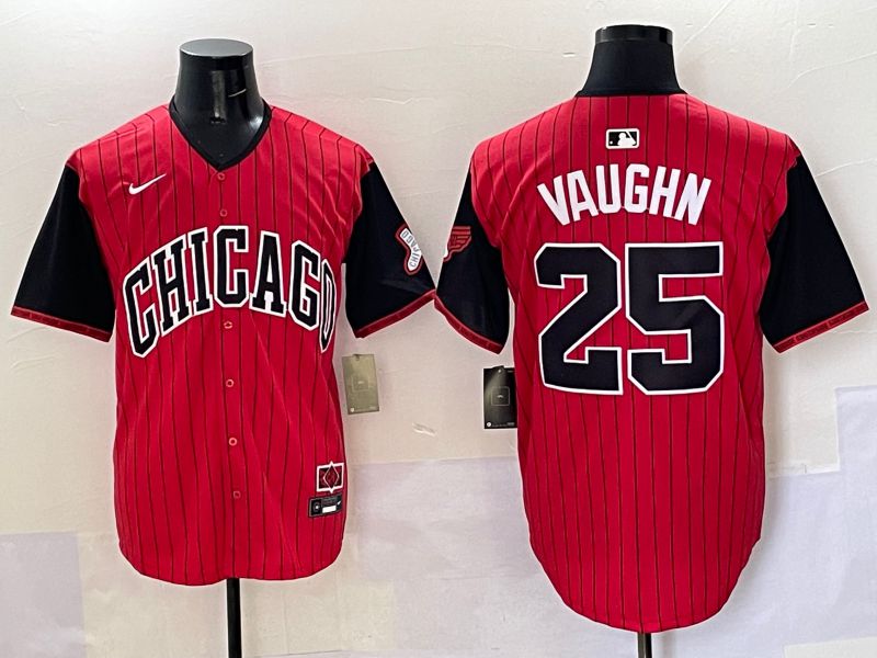 Men Chicago White Sox #25 Vaughn Red Stripe Joint Name Nike 2025 MLB Jersey style 1